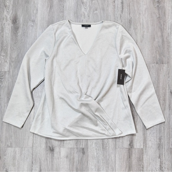 Alfani Silver Metallic V-Neck Front Wrap Top L - Picture 2 of 7